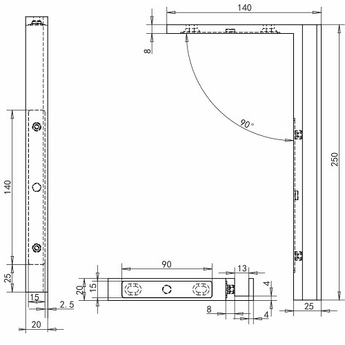 Stabilisierender Winkel fuer Glas 8-12mm- Messing schwarz-89-11GSBLACKZP900RS-A.4