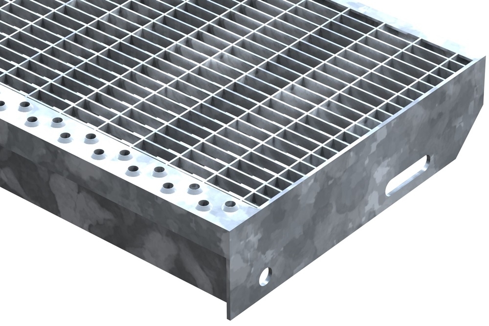 Gitterroststufe Treppenstufe Masse- 1100x270 mm 30-10 mm S235JR -St37-2- im Vollbad feuerverzinkt-40-1102731.7