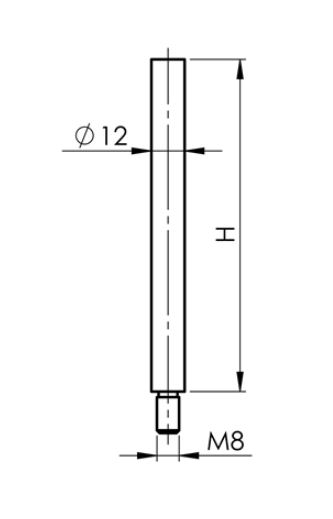 Goupille filetée | Dimensions : 75x12 mm | Filetage : M8x10 mm | à souder | V2A