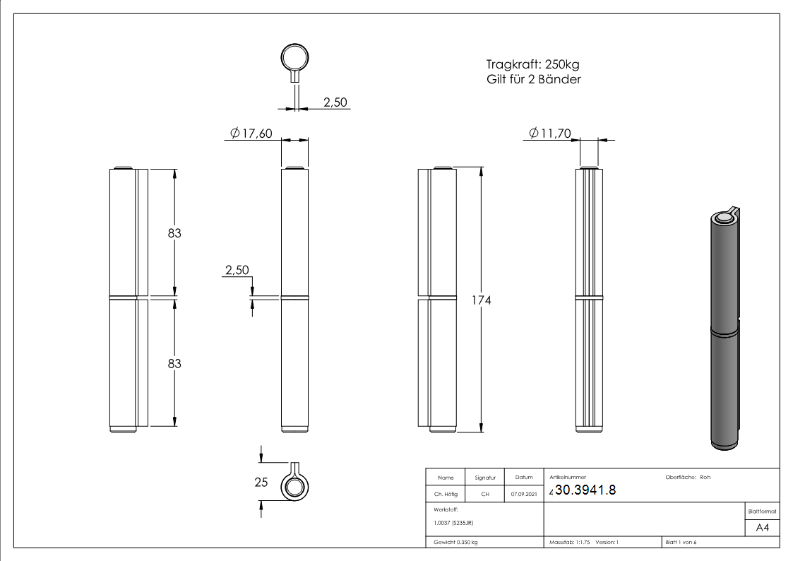 Anschweissband Stahl 2-teilig schwer Tragkraft 600 kg-30-3941.8