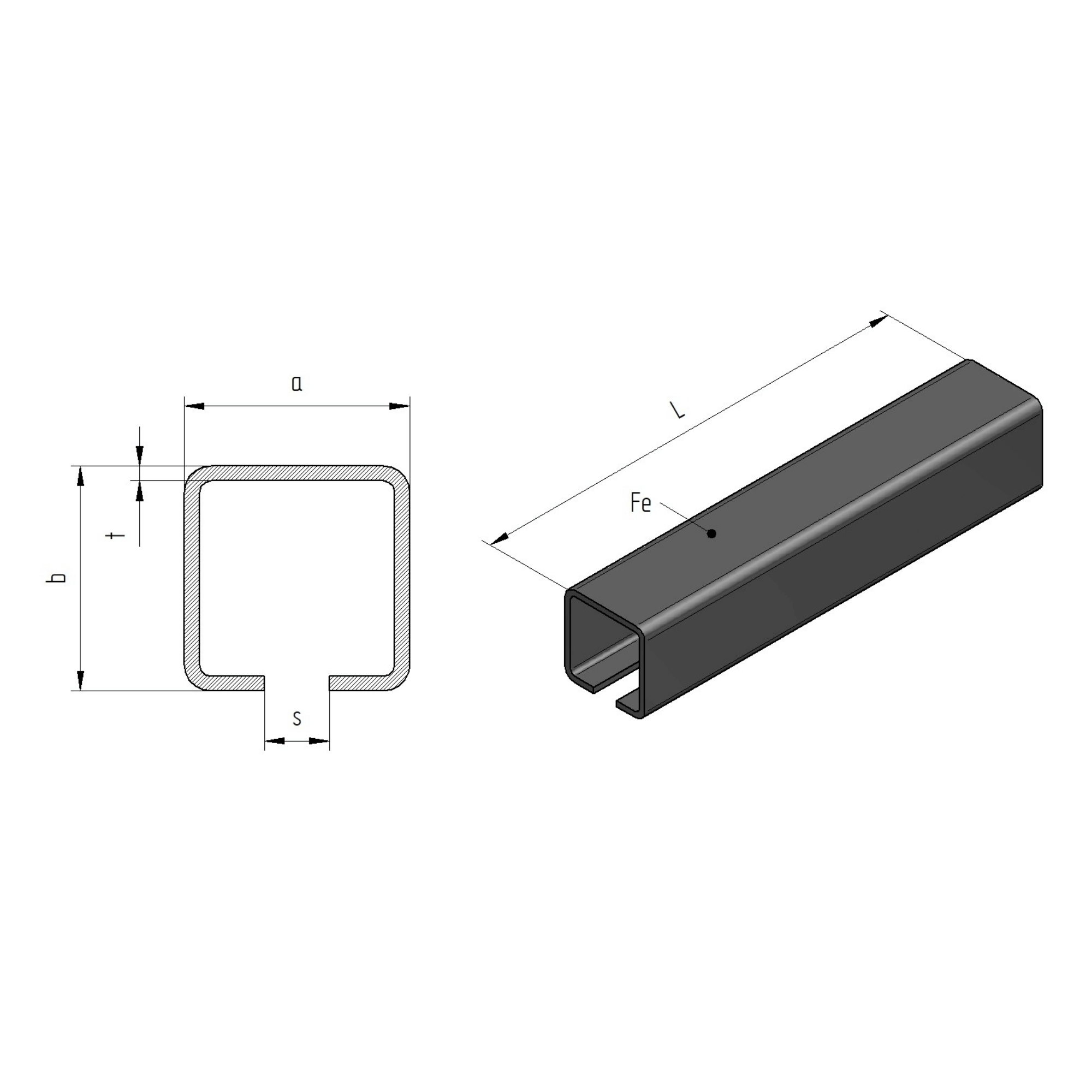 Laufschiene Stahl roh 60 x 60 x 4 mm L=6000 mm fuer Schiebetore-89-11H0260X60FE6000-A.4