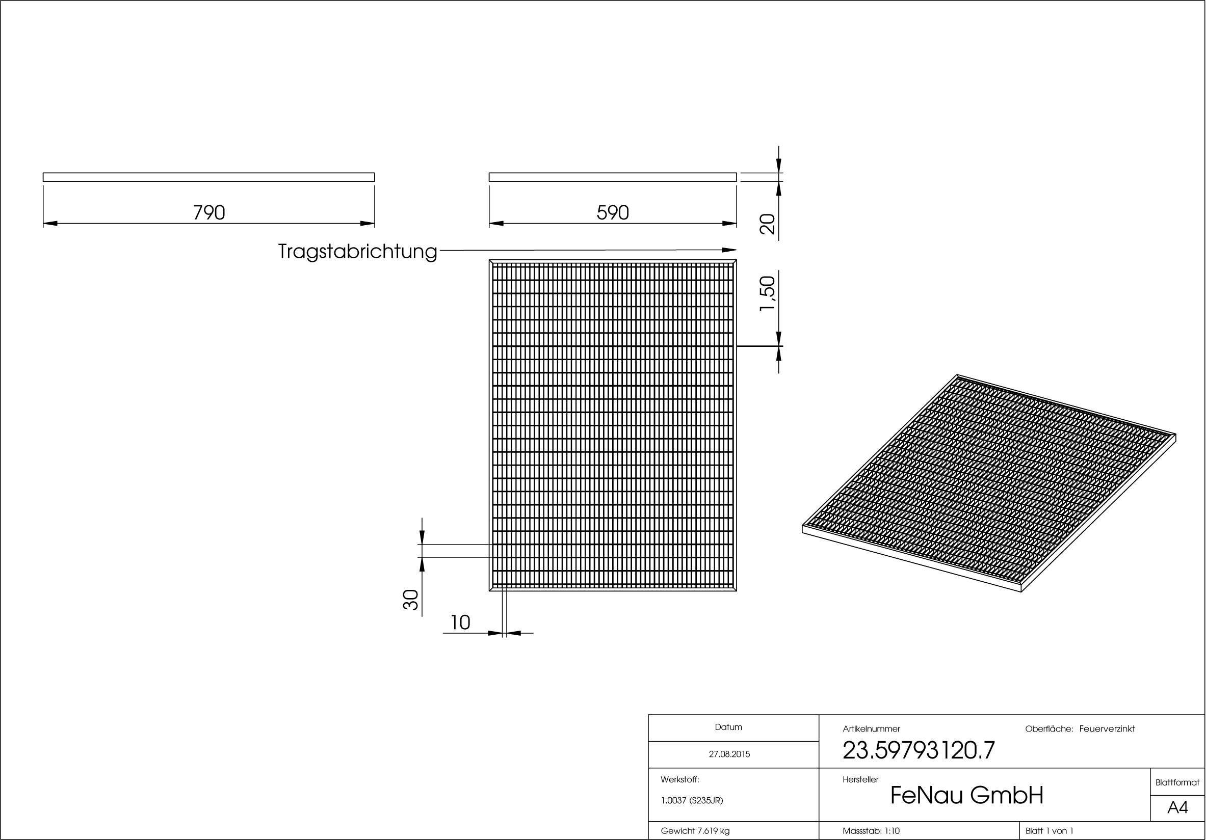Lichtschachtrost Baunormrost - Masse-  590x790x20 mm 30-10 mm - aus S235JR -St37-2- im Vollbad feuerverzinkt-23-59793120.7