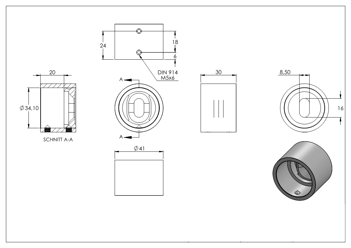 Raccord mural pour tube rond Ø 33,7 mm en V2A