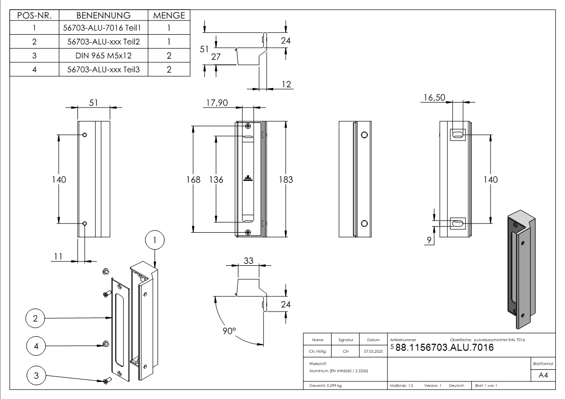 Anschlag fuer Gittertorschloss GTS 2- RAL 7016-88-1156703-ALU.7016