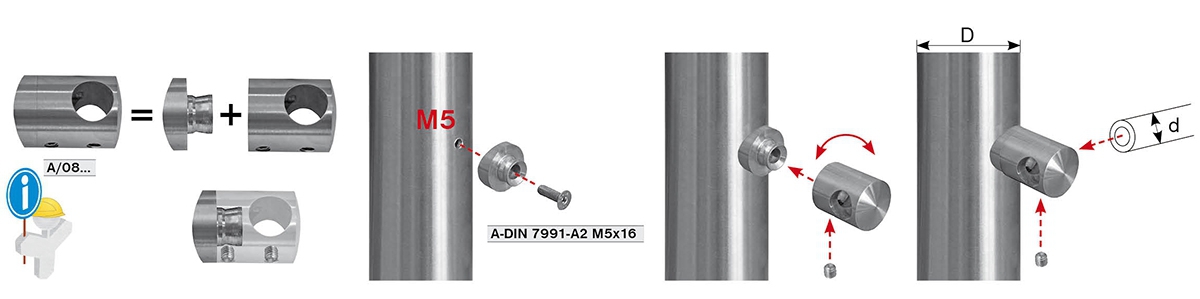 Support de barre transversale Ø 22 mm | connexion : 42,4 mm | avec trou : 12,2 mm | V2A
