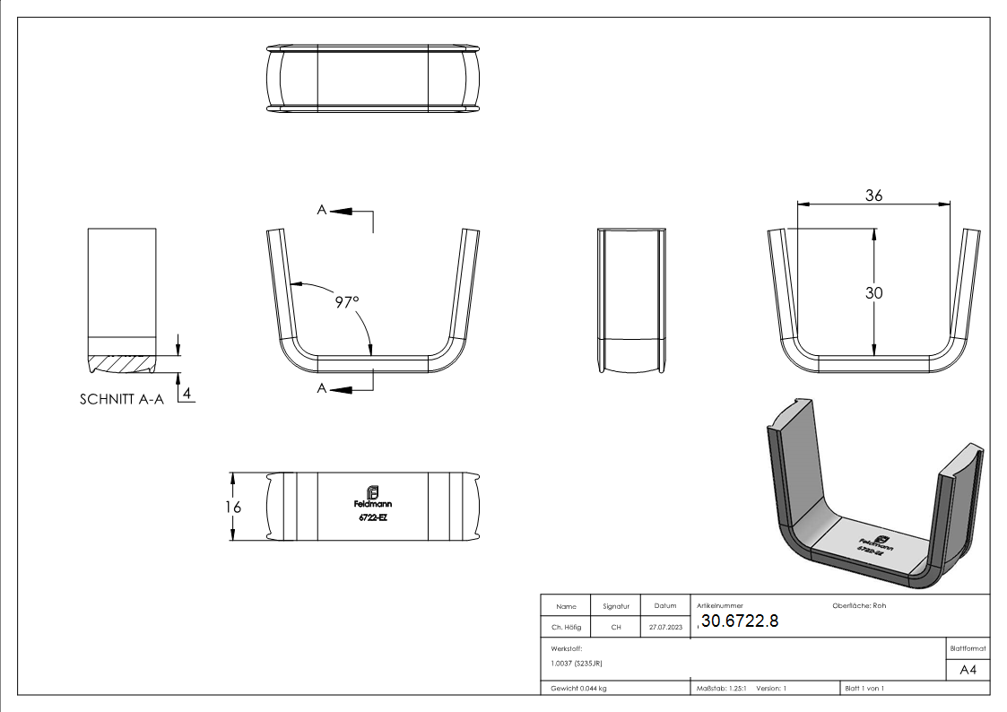 Bund - 1 Stueck - Material- 16x4 mm - Innenmass- 36x30 mm - Stahl -Roh- S235JR-30-6722.8