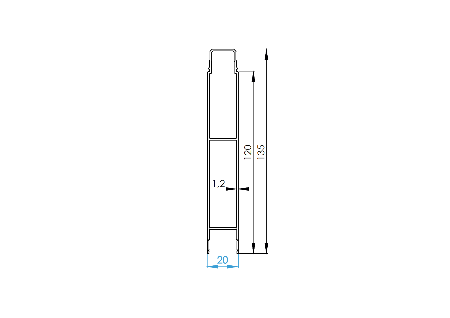 Zaunprofil Aluminium 20 x 120 x 2000 mm pulverbeschichtet RAL 7016 Anthrazit-89.FGF20X1202000R7016