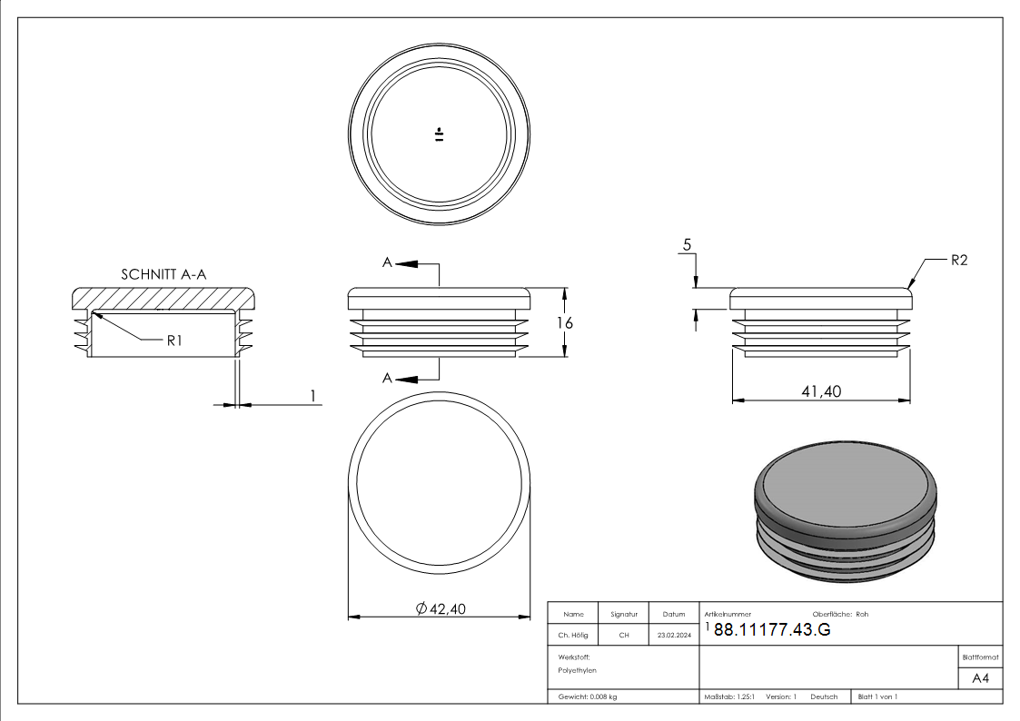 Capuchon en plastique pour tube rond 42.4mm
