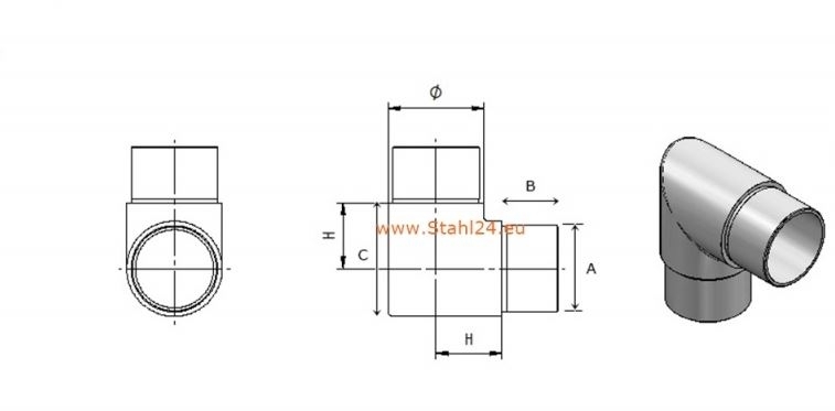 Coude d'angle 90° | pour collage | pour tube rond : Ø 42.4x2 mm | V2A