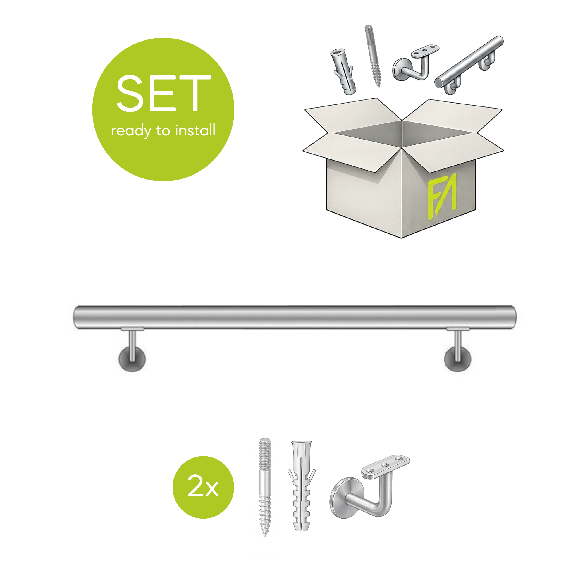 Handlauf Edelstahl AISI 304 D42-4 mm L 2000 mm Glanz-89-11AM2000L-A.4-D