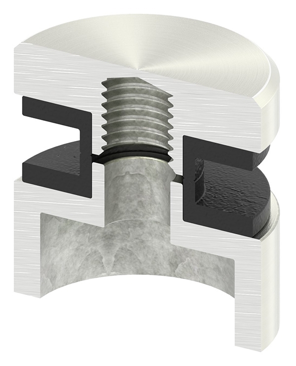 Glaspunkthalter Edelstahleffekt Ø 30 mm flach -Zink- – Glashalter innen-10-5000.2
