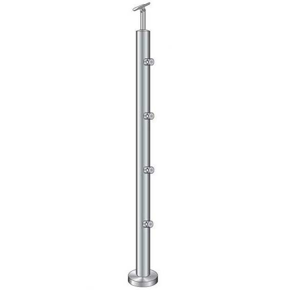 Gelaenderpfosten V2A 900 mm Ø 42-4 mm fuer 4 Fuellstaebe Ø 12 mm- geschliffen-14-0067RR-A.4