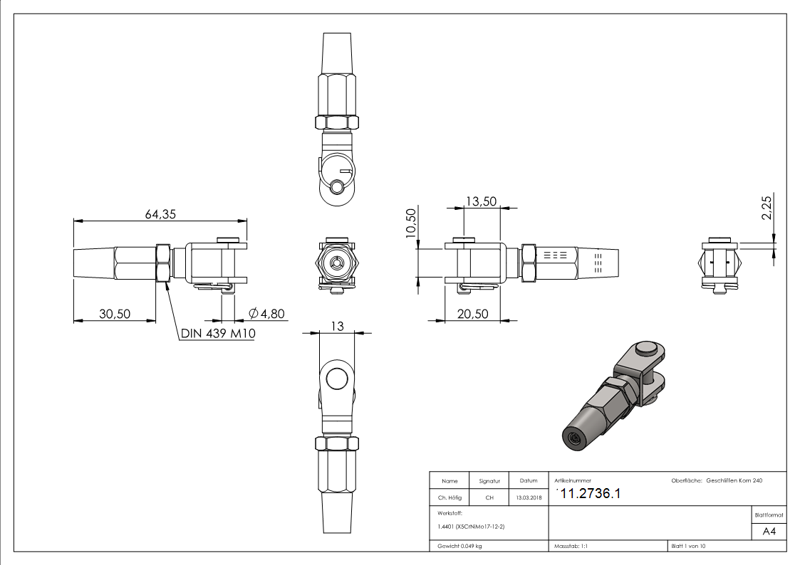 Gabelterminal zur Selbstmontage - Fuer Seil Ø 3 mm - V4A-11-2736.1