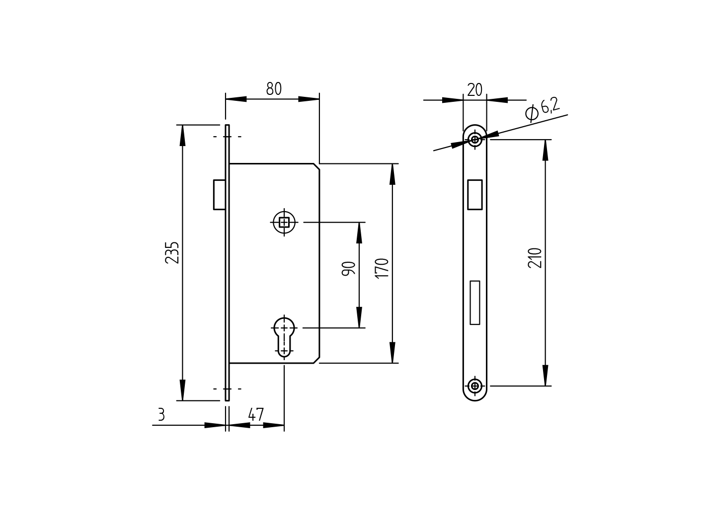 Einsteckschloss Stahl 90x50 mm verzinkt fuer Profilzylinder-89-11B13050A-A.4