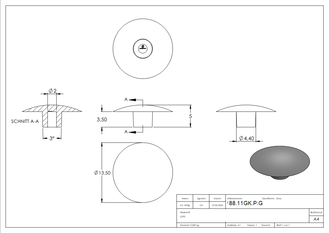 Plastikkappe fuer Innensechskantschraube M6- grau-88-11GK-P.G