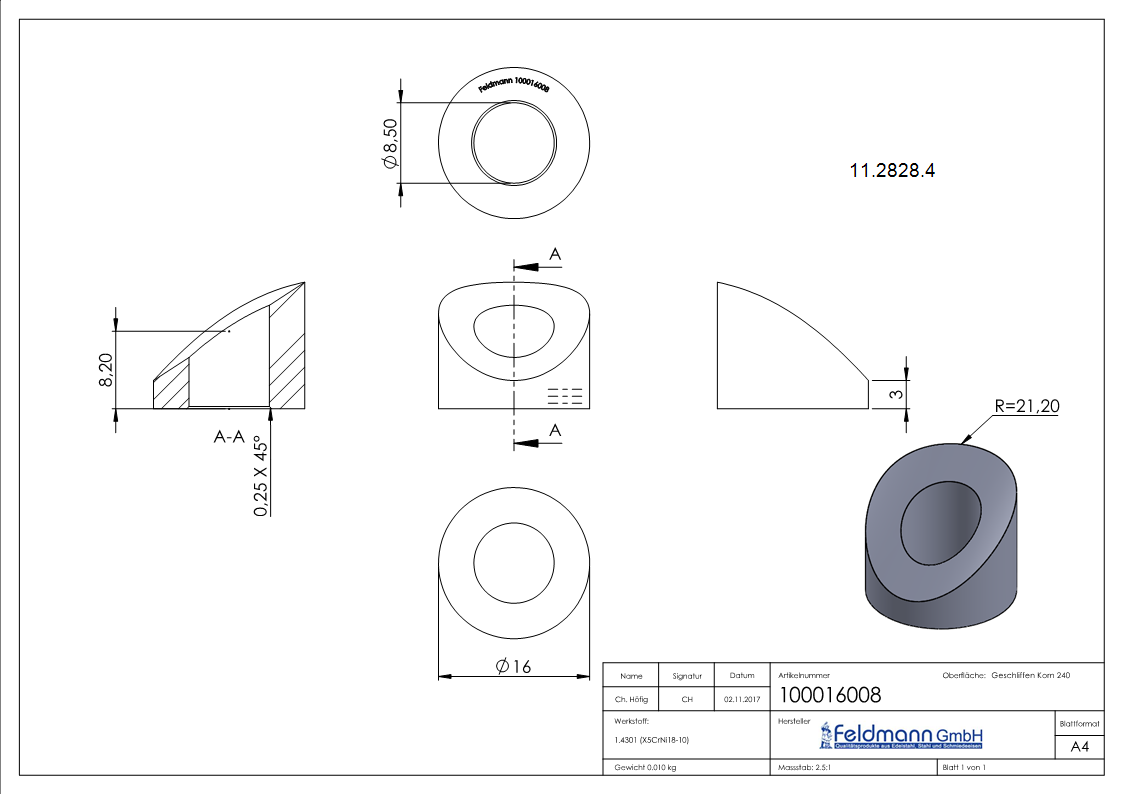 Raccordement de forme | pour raccord Ø 42.4 mm | filetage M8 | V2A