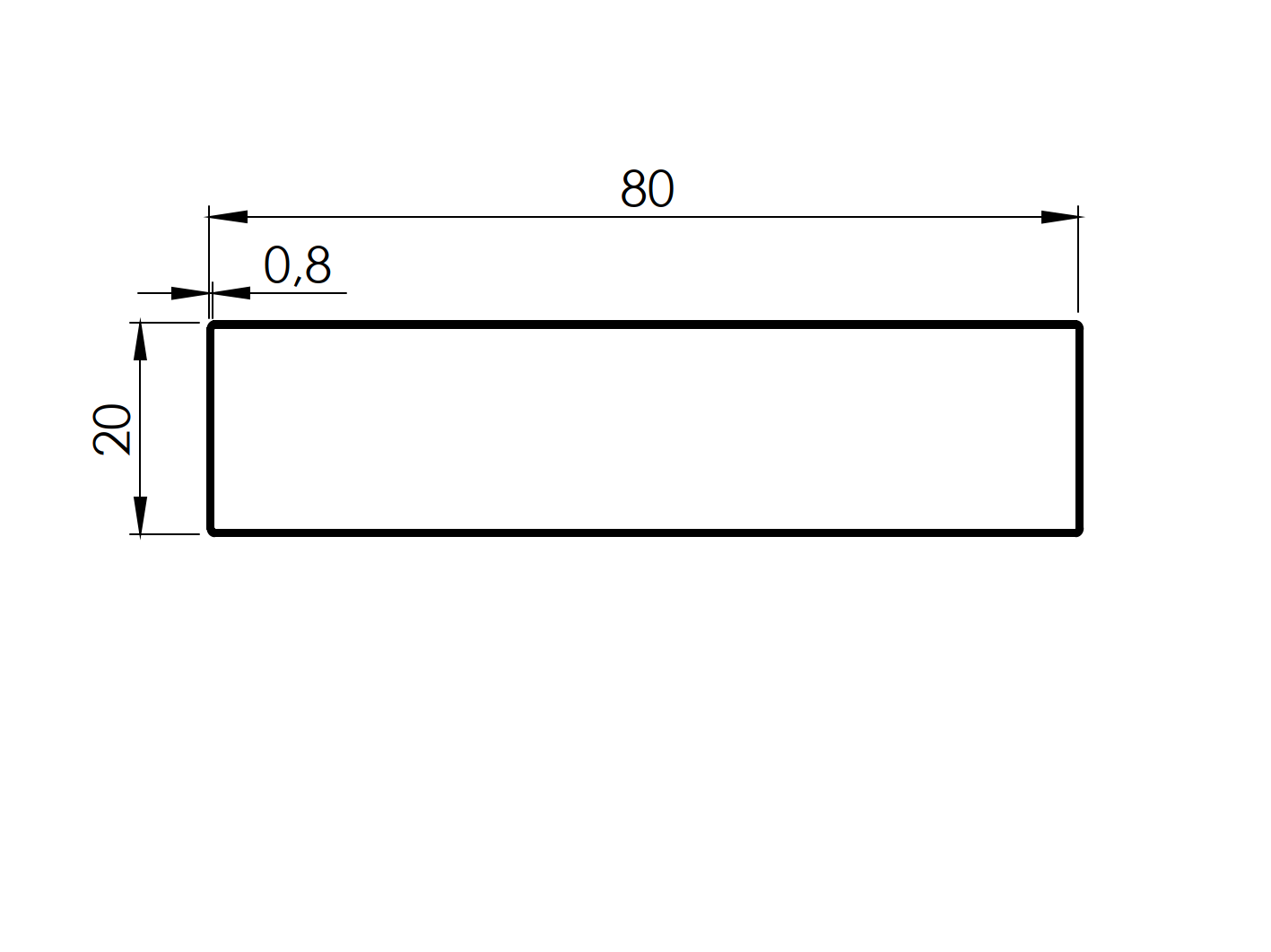 Edelstahlprofil AISI 304 20 x 80 x 0-8 mm 6000 mm geschliffen-89-11A20X80X086000-A.4