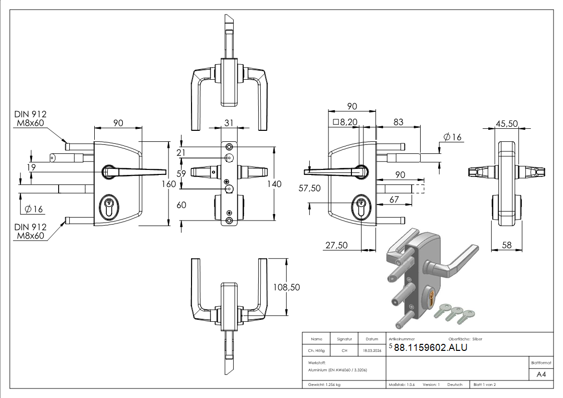 Industrieschloss Aluminium Edelstahl fuer Profilrohre 60-80mm 1-tourig-88-1159602.ALU