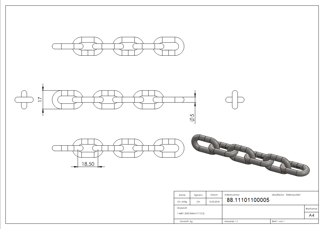 VA-Kette DIN 766- Ø 5mm-88.11101100005