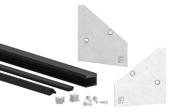 Vordach Montage-Set Aluminium Gummi fuer Glas 17-52 mm L 2405 mm eleganza canopy-88-11VDE-GU-2400.17