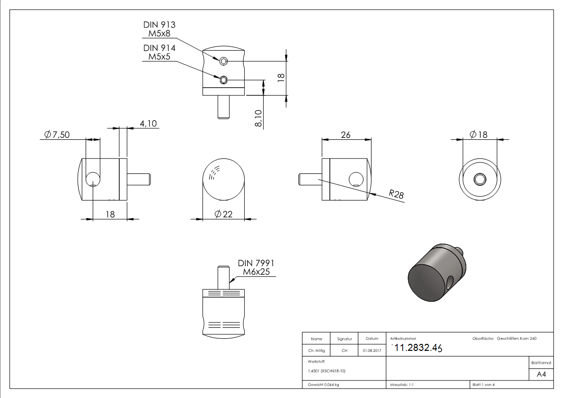 Seilhalter V2A fuer Seile Ø 6 mm Anschluss flach-11-2832.4