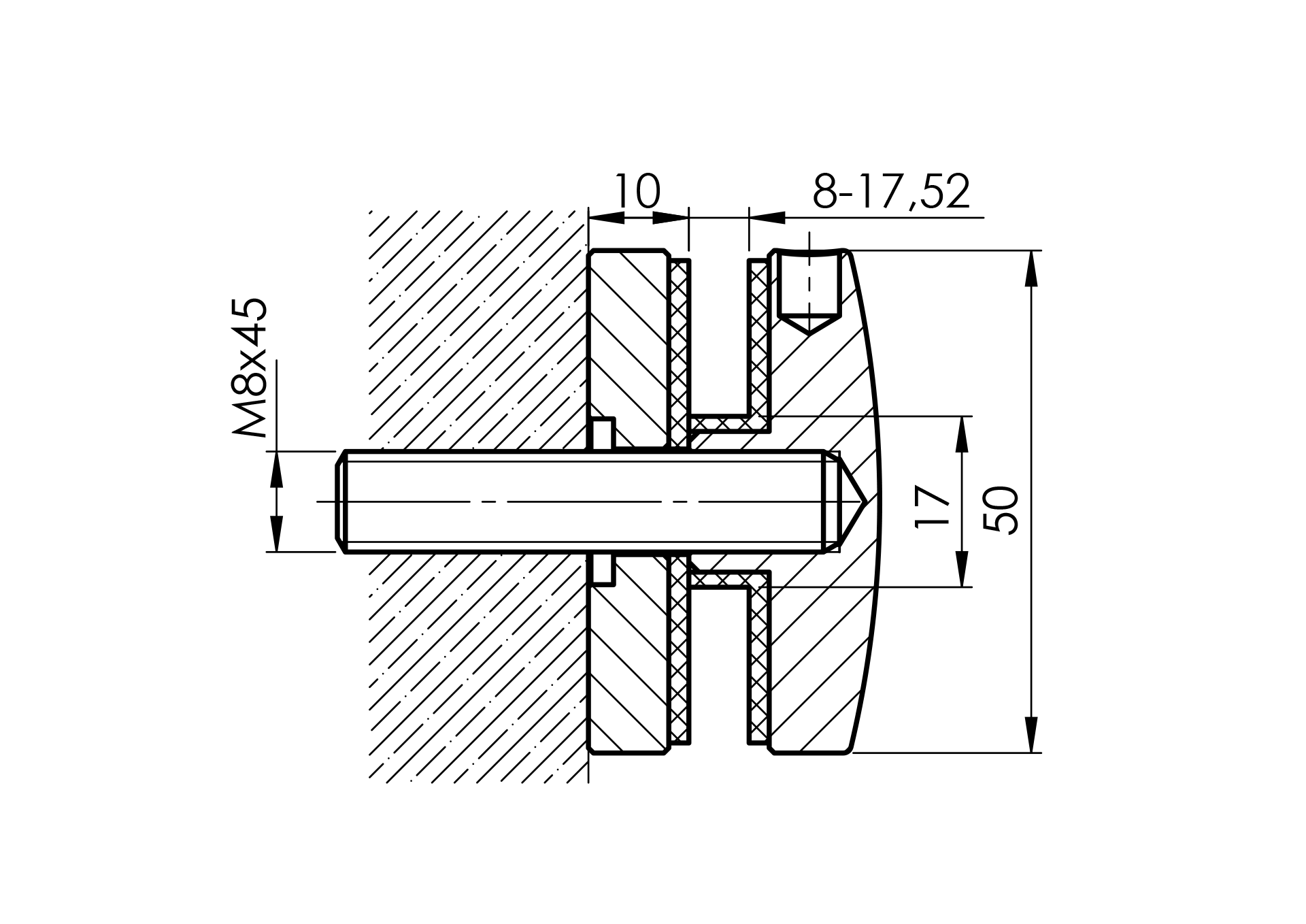Punkthalter Glas Edelstahl AISI 304 fuer 8-17-52 mm Glas- Loch Ø 20 mm- geschliffen-89-11A0747000S-A.4