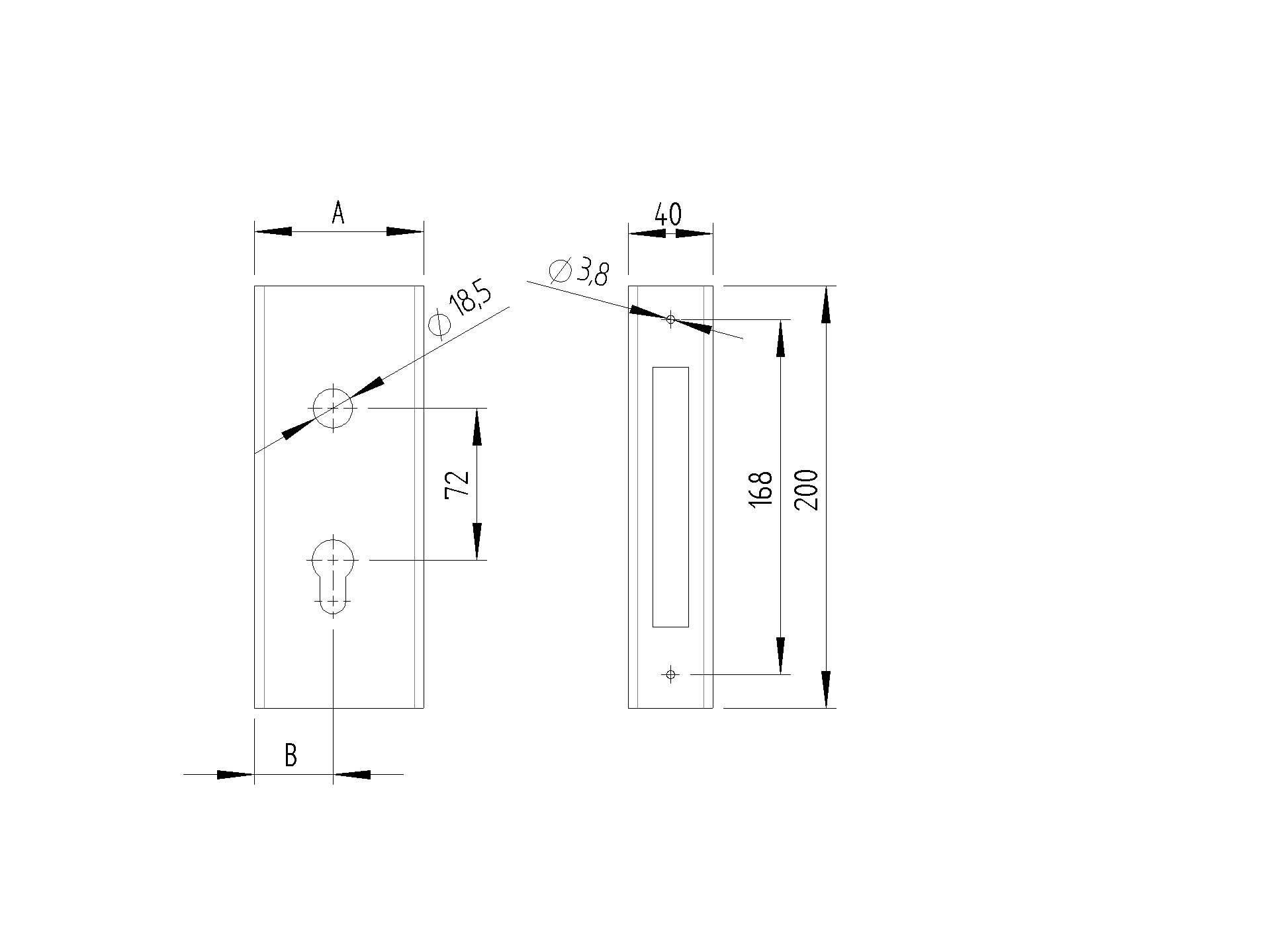 Schlosskasten Stahl 60x40 mm fuer Einsteckschloss H-36-30A roh-89-11H3630K-A.4
