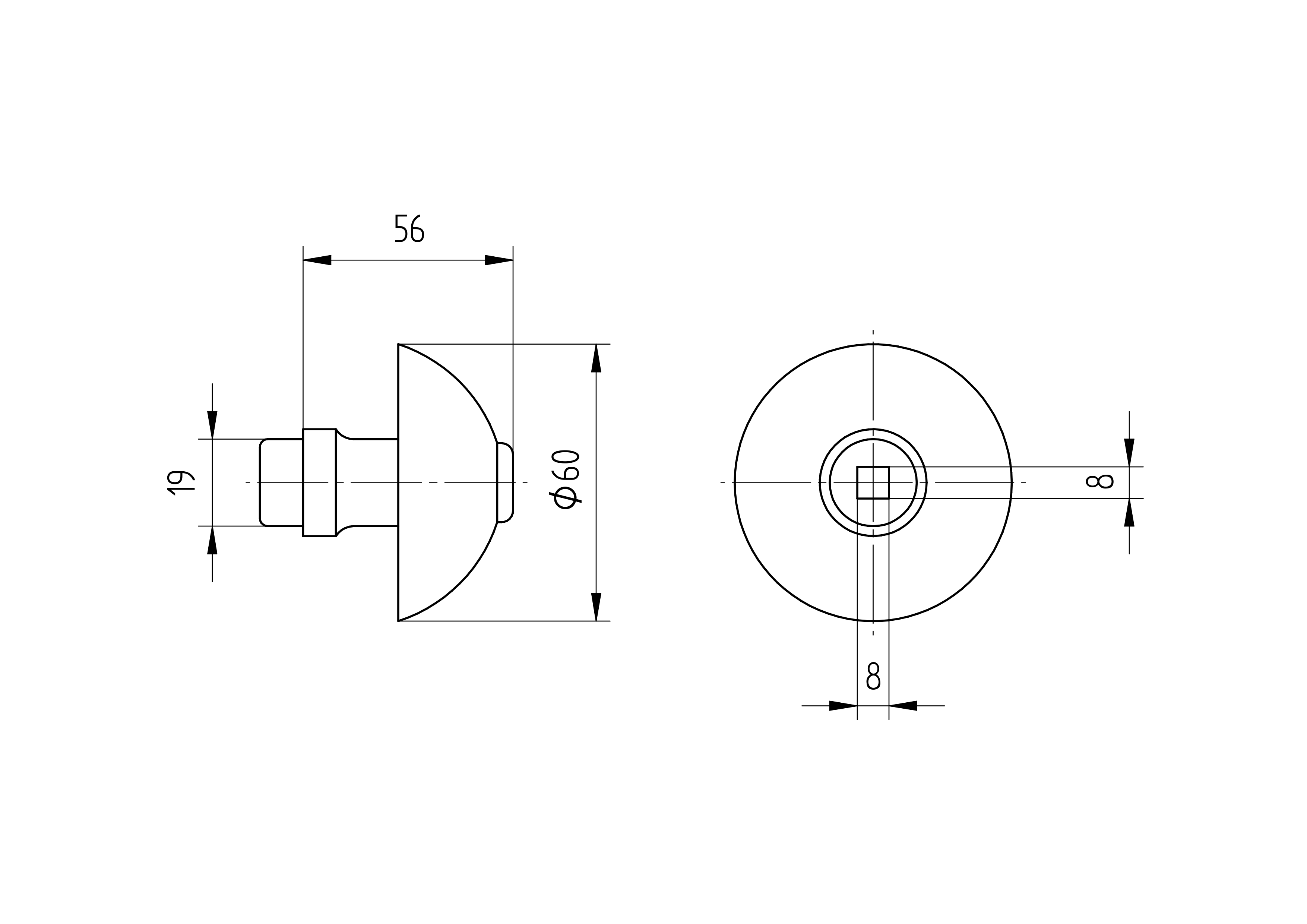 Ziertuerdruecker Kugel Ø60mm- Dorn Ø19mm- Stahl verzinkt-89-11D511ZN-A.4