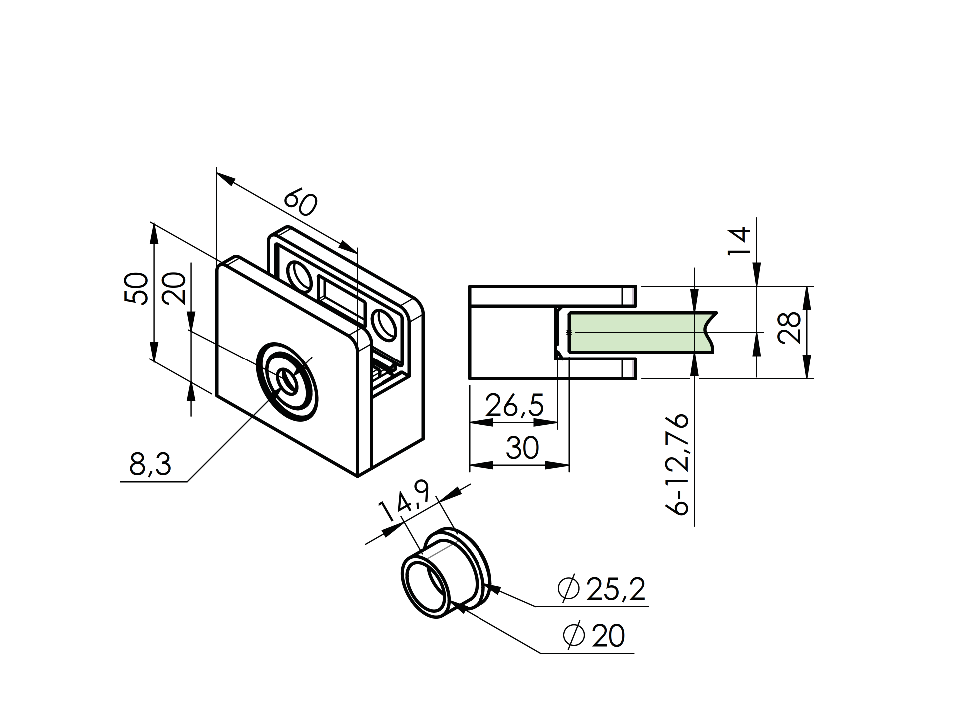 Glasklemme Edelstahl AISI 316 geschliffen fuer Glas 6-12-76 mm- flache Montage-89-11A142110700-A.4