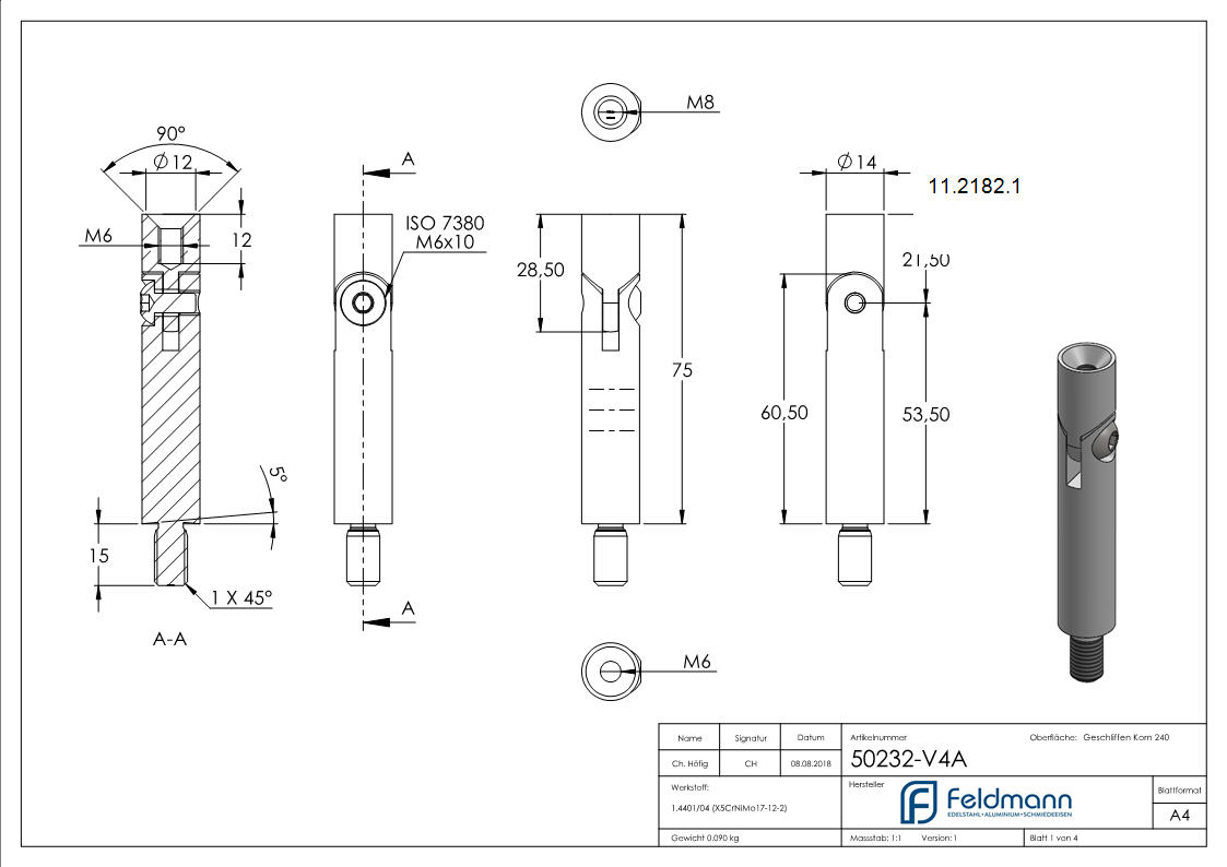 Dimensions de la goupille : 76x14 mm | avec joint | filetage extérieur - et intérieur | V4A