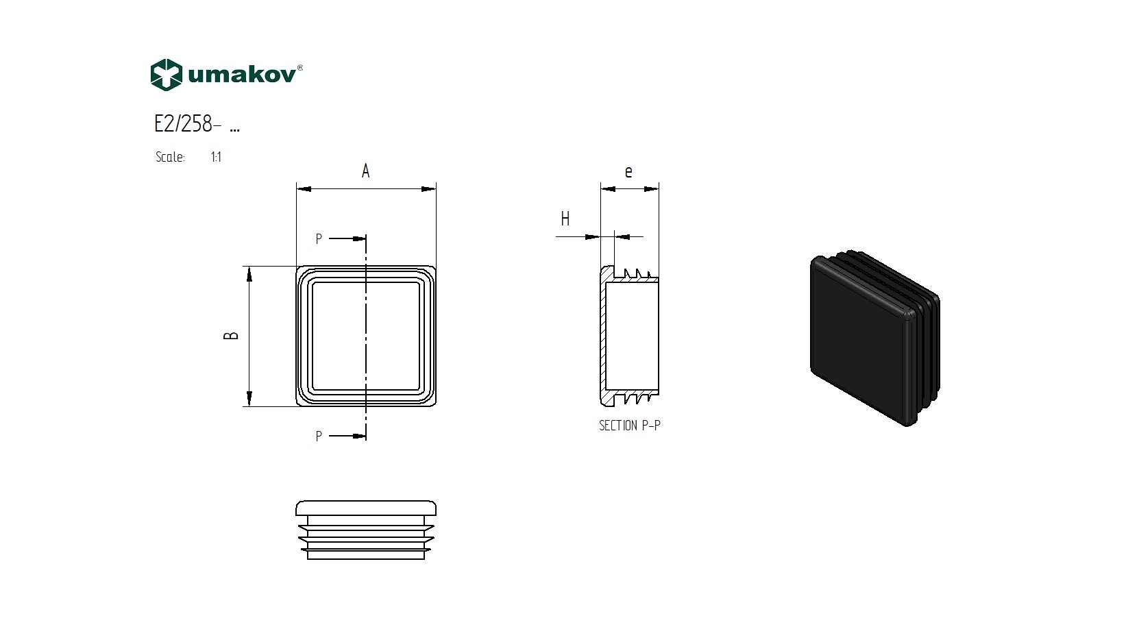 Pfostendeckel quadratisch 80x80mm aus Kunststoff Schwarz RAL 9005-89-11E225880X80-A.4