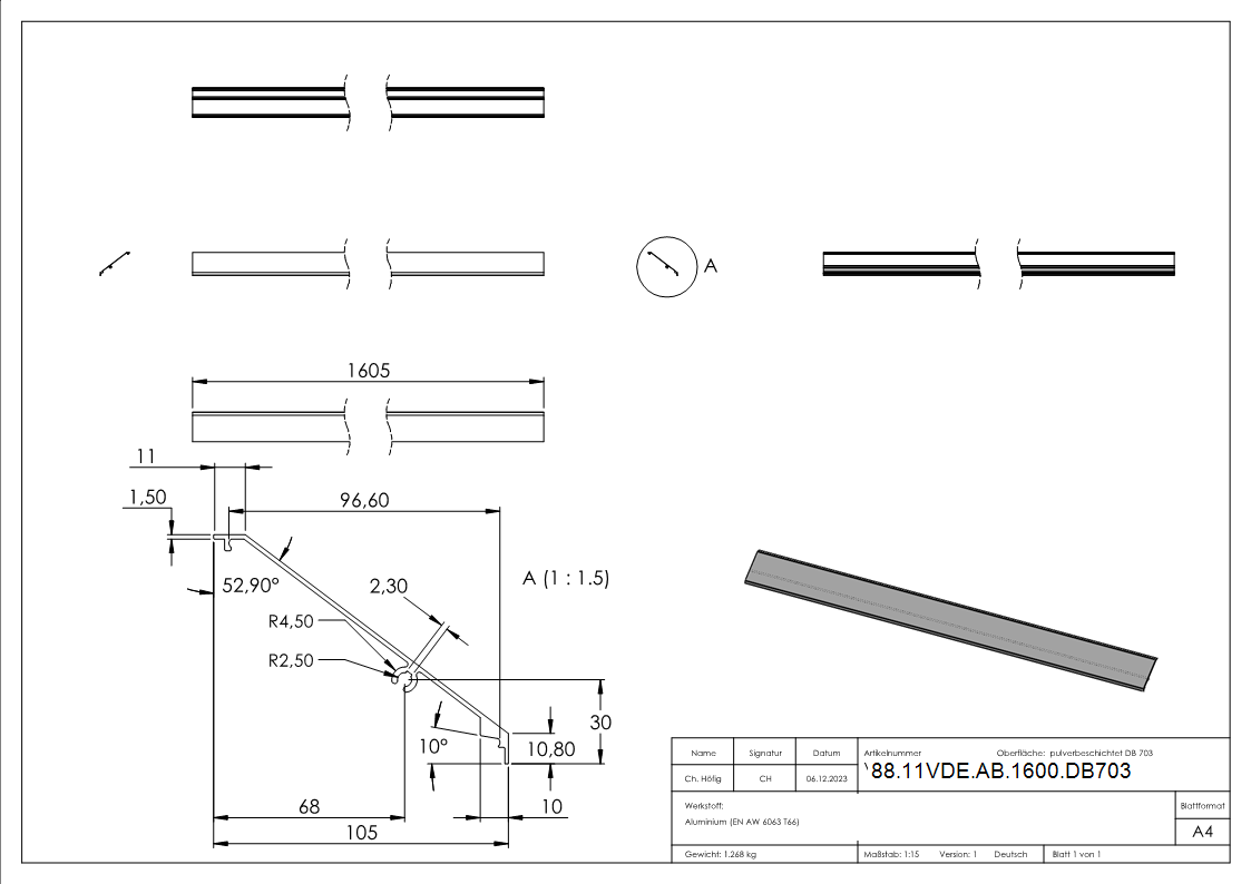 Design-Abdeckung fuer eleganza canopy- L- 1605mm- DB703-88-11VDE-AB-1600.DB703