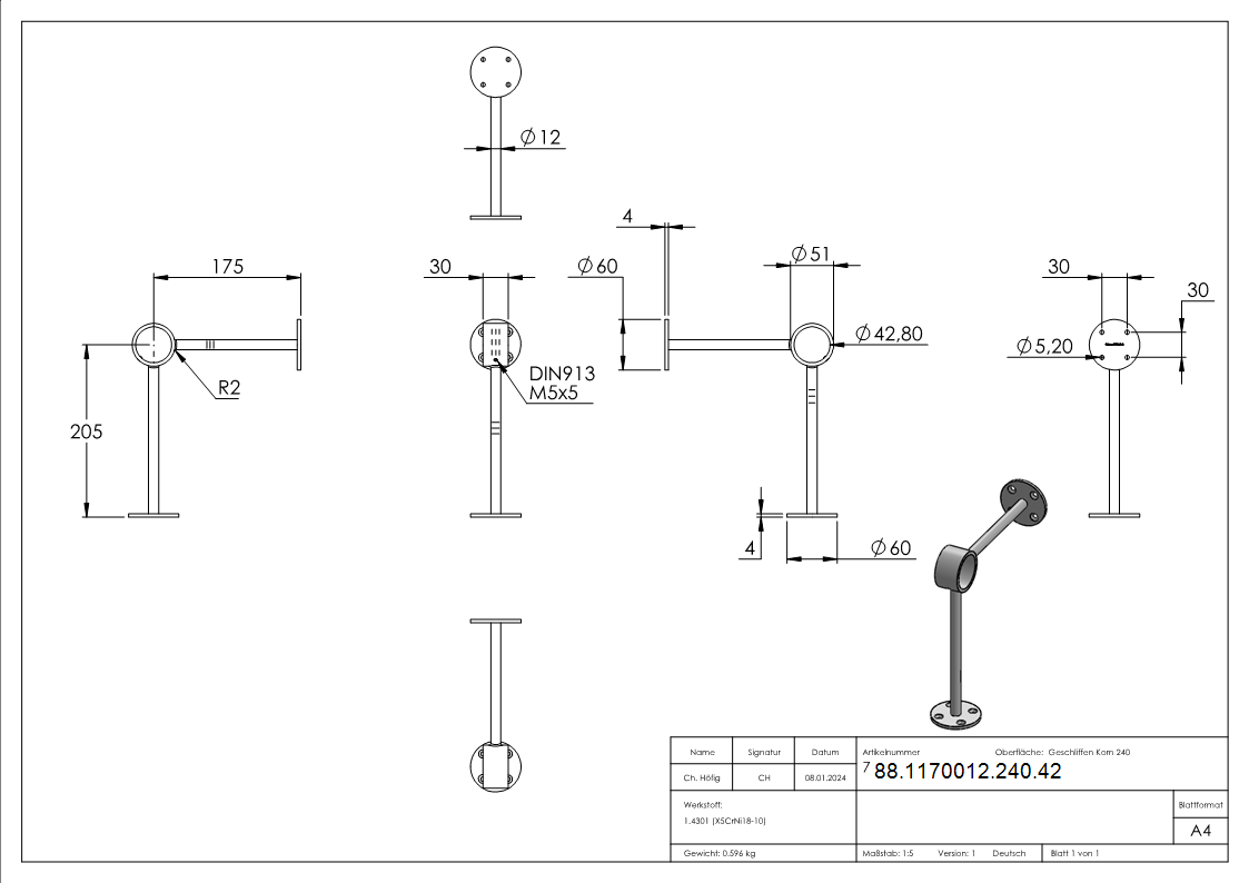 Fusslaufstuetze- fuer Rohr 42-4mm- V2A-88-1170012-240.42