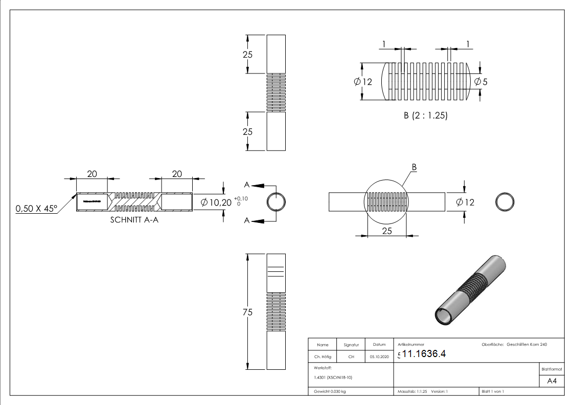 Connecteur barre ronde pour cintrage pour matériel rond de Ø 10 mm