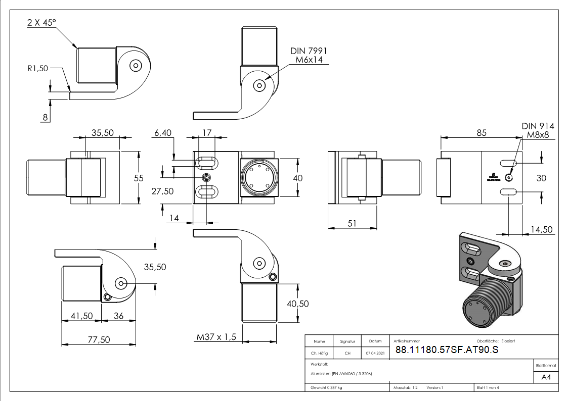 Torband 180° selbstschliessend ohne Stopp schraubbar ARTIKEL - 57 AT90 S-Anschraubversion-88-11180-57SF-AT90.S