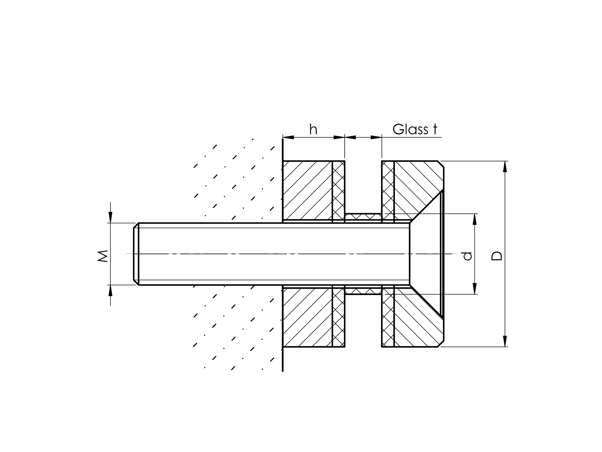 Glaspunkthalter Ø 40 mm- V2A- Anschluss- Flach Klemmbereich bis 17-52 mm-10-5210-A.4