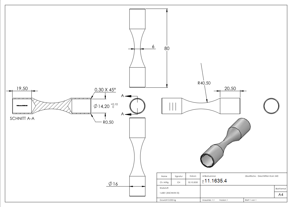 Raccord pour barre ronde | pour cintrage | pour tube-Ø : 14 mm | V2A