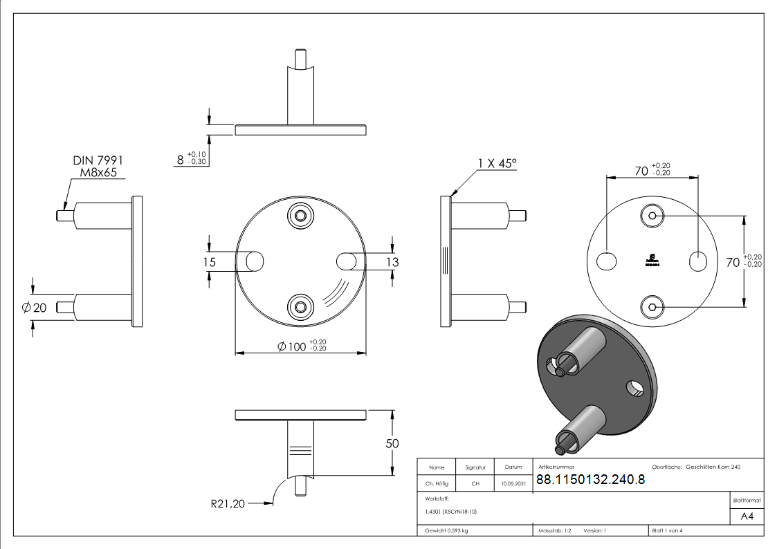 Fixation murale pour balustres 42.4mm