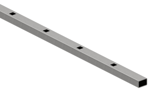 Tube rectangulaire 30 x 20 x 2mm, perforé pour un carré de 12mm avec une distance centre à centre de 132mm, longueur 3m