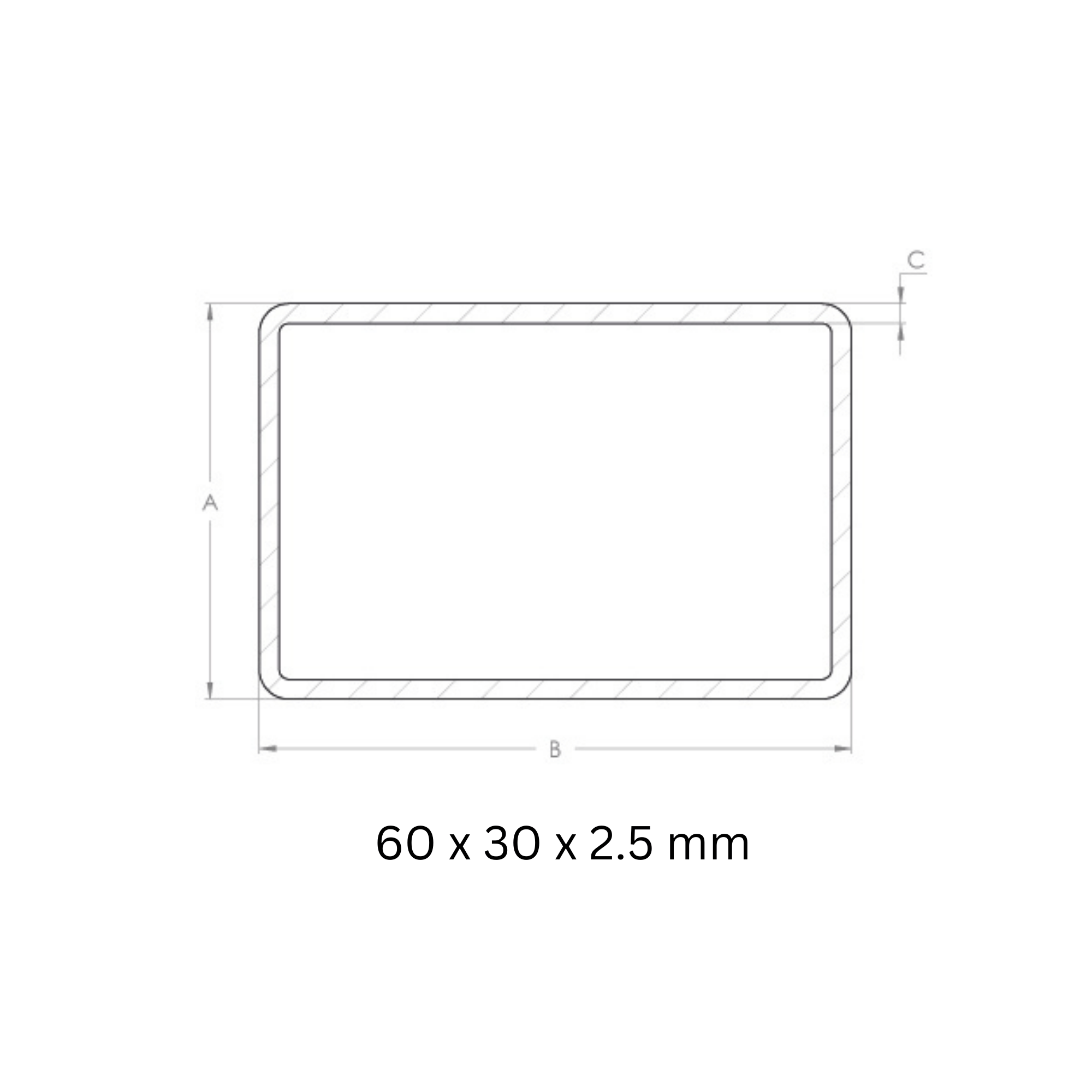 Rechteckrohr gehaemmert 60x30x2-5 mm 3000 mm Stahl S235JR- roh-30-1555.8