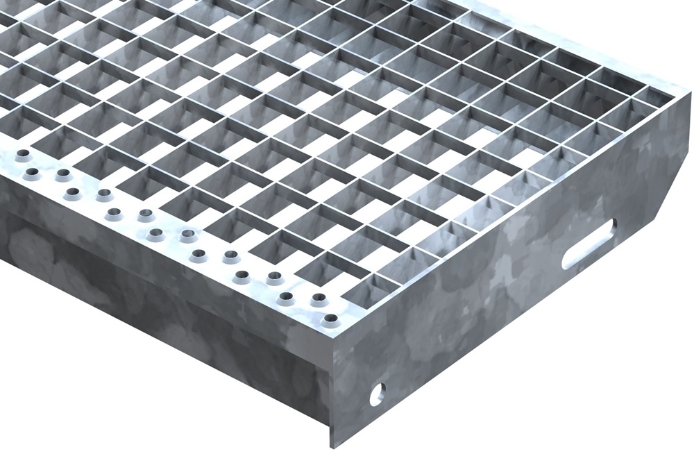 Marche en caillebotis Marche d'escalier | Dimensions : 1200x305 mm 30/30 mm | S235JR (St37-2), galvanisé à chaud en bain complet
