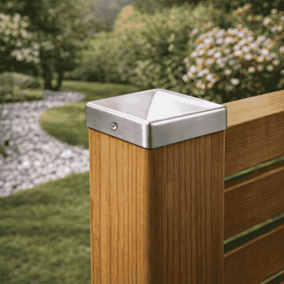 Pfostenkappe 100x100 mm Edelstahl V2A geschliffen – 10er Set inkl. Schrauben-60220-100-022