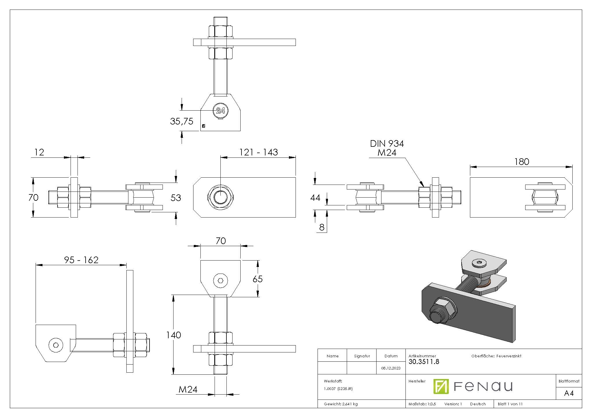 Torband M24 verstellbar Langlochlasche Stahl -roh- S235JR-30-3511.8