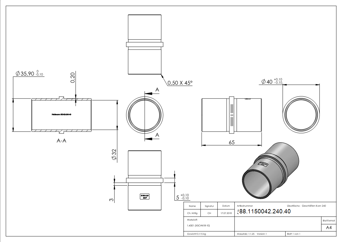 Connecteur pour tuyau 40.0 x 2.0mm