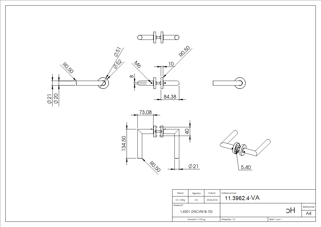 Tuerdrueckerpaar V2A  inklusive 8 mm Drueckerstift-11-3962.4