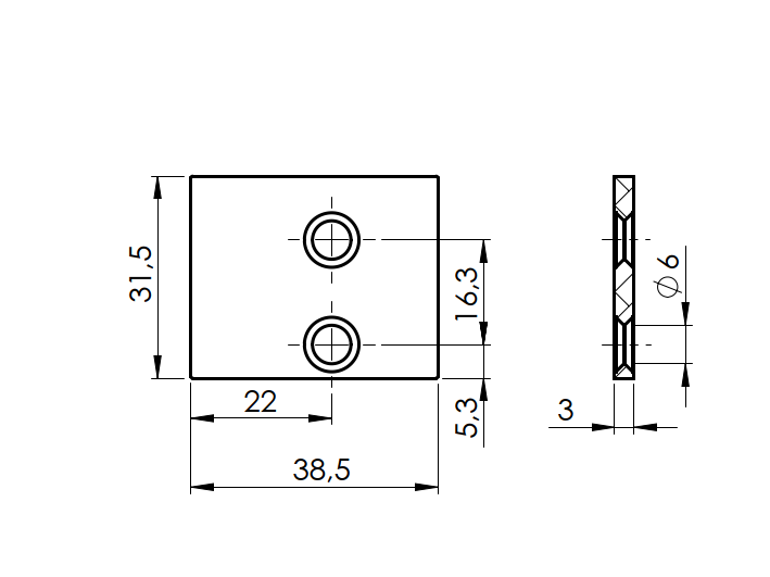 Adapterkappe Aluminium 31 x 38 x 3 mm fuer Adapter MODEL 20V- Satin-INOX-89-11FGCA31X38SVA-A.4