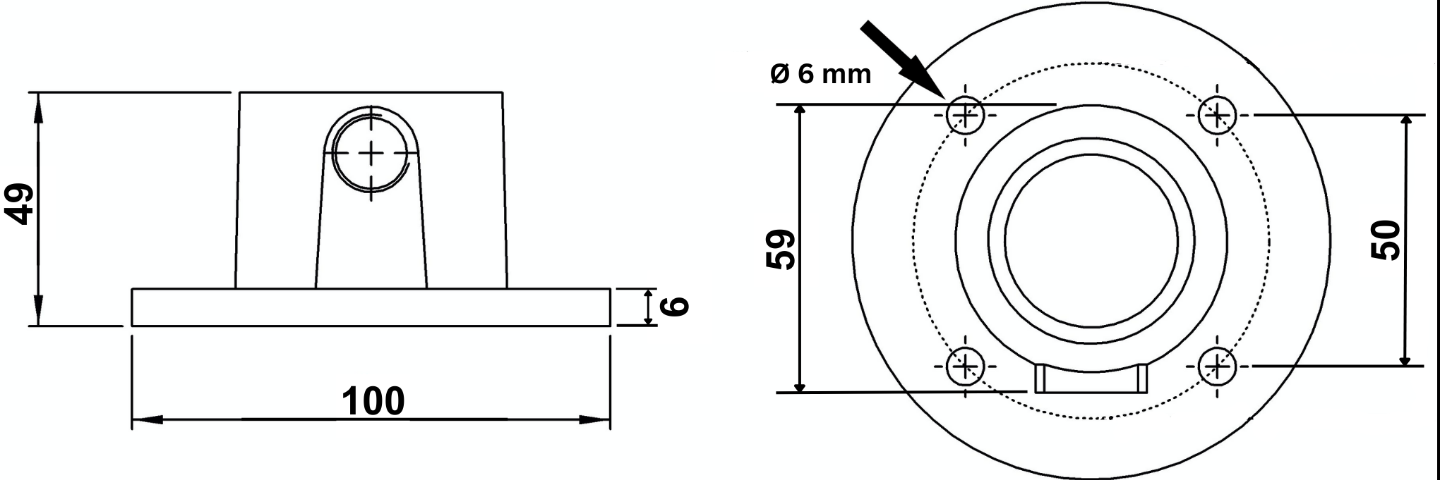 Raccord de tuyau | Montage mural rond | 131C42 | 42,4 mm | 1 1/4" | Fonte malléable et électrozinguée