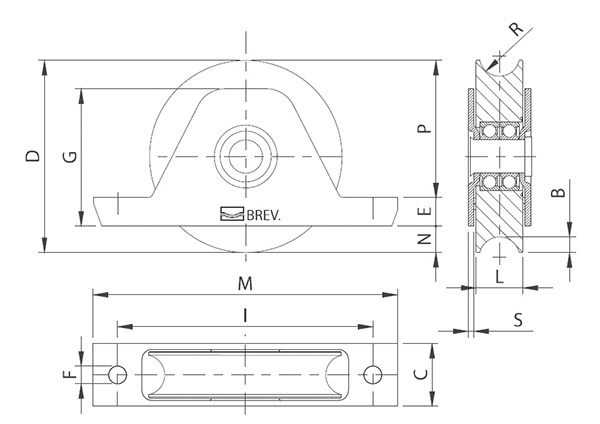 Schiebetorrolle Edelstahl V2A Ø 98 mm Rundrille mit Buegel-88-11338-100.VA