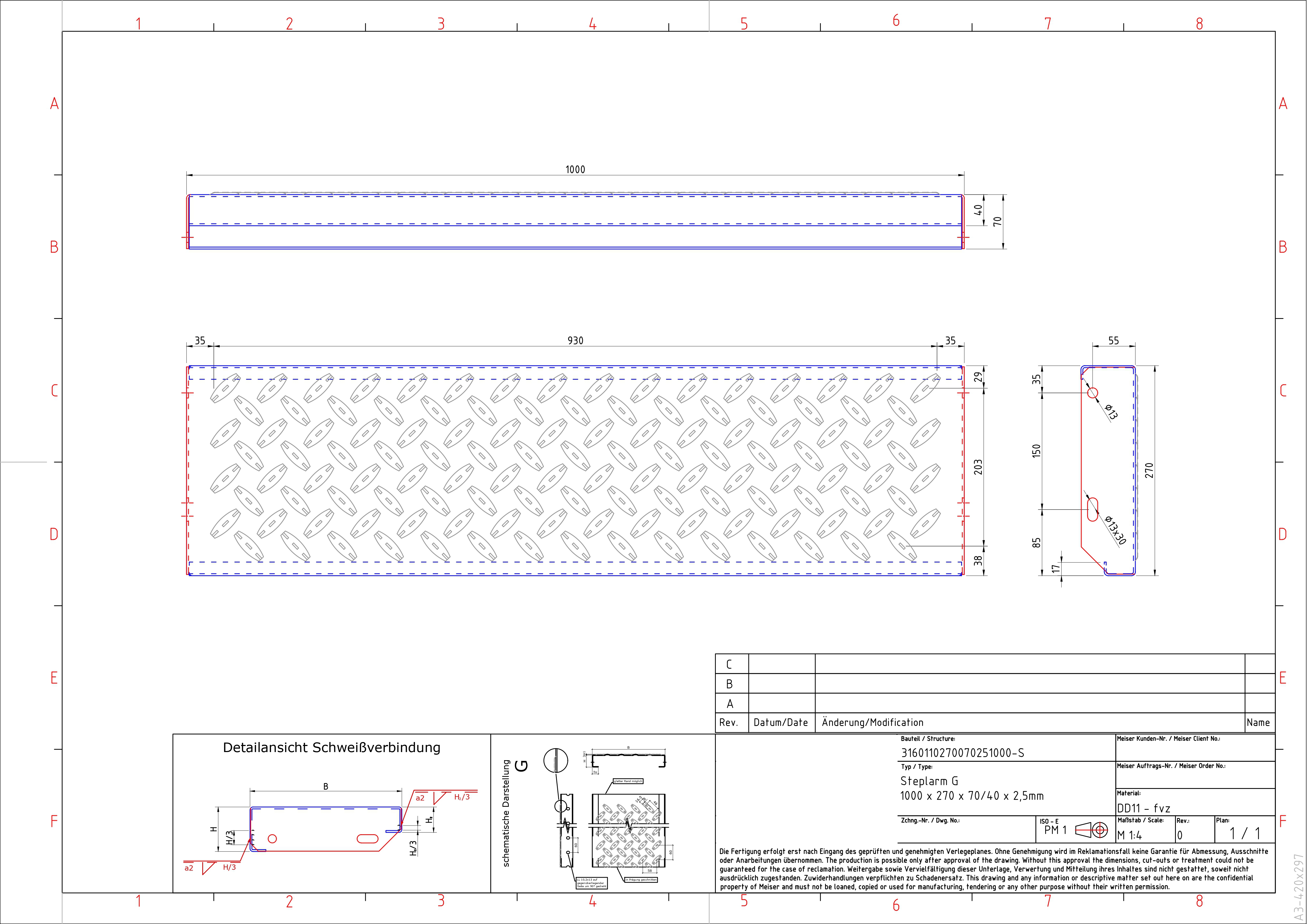 Blechprofilstufe - Typ G - Masse- 1000x270x70 mm - S235JR- im Vollbad feuerverzinkt-40-M-BLECH-SA-G-10027.7