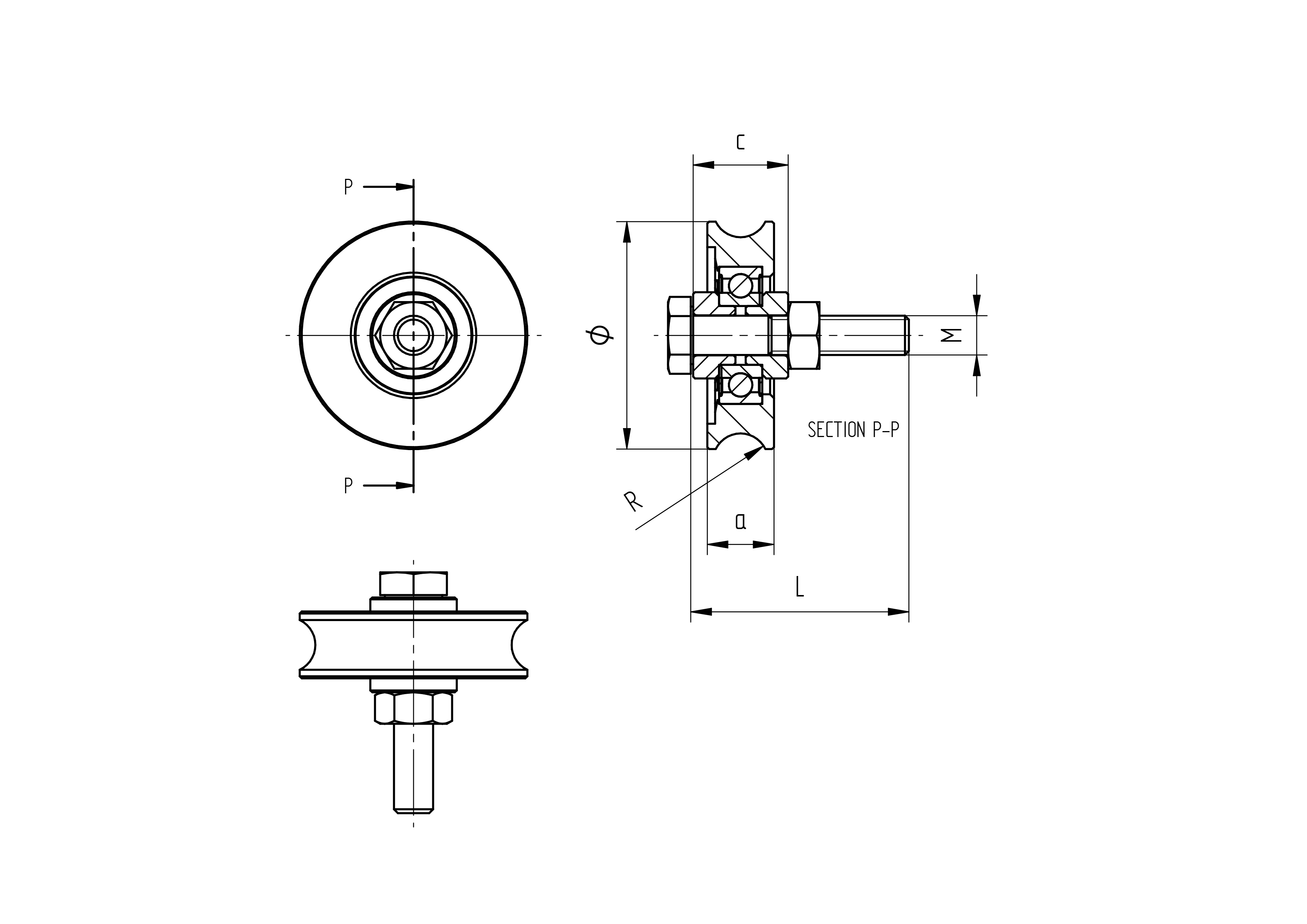 Laufrolle U-Profil Edelstahl V2A - Nylon Ø 78 mm R10 M10 bis 300 kg-89-11H806U80R10NYLON-A.4